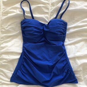 Blue Ruched Detail Swim Top